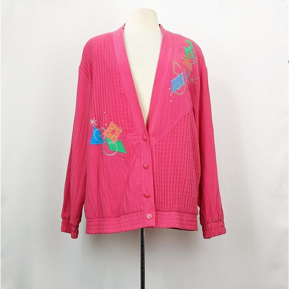 Vintage 80s Jacket Pink Oversize Funky City Girl Nancy Bolen Women's Size L New